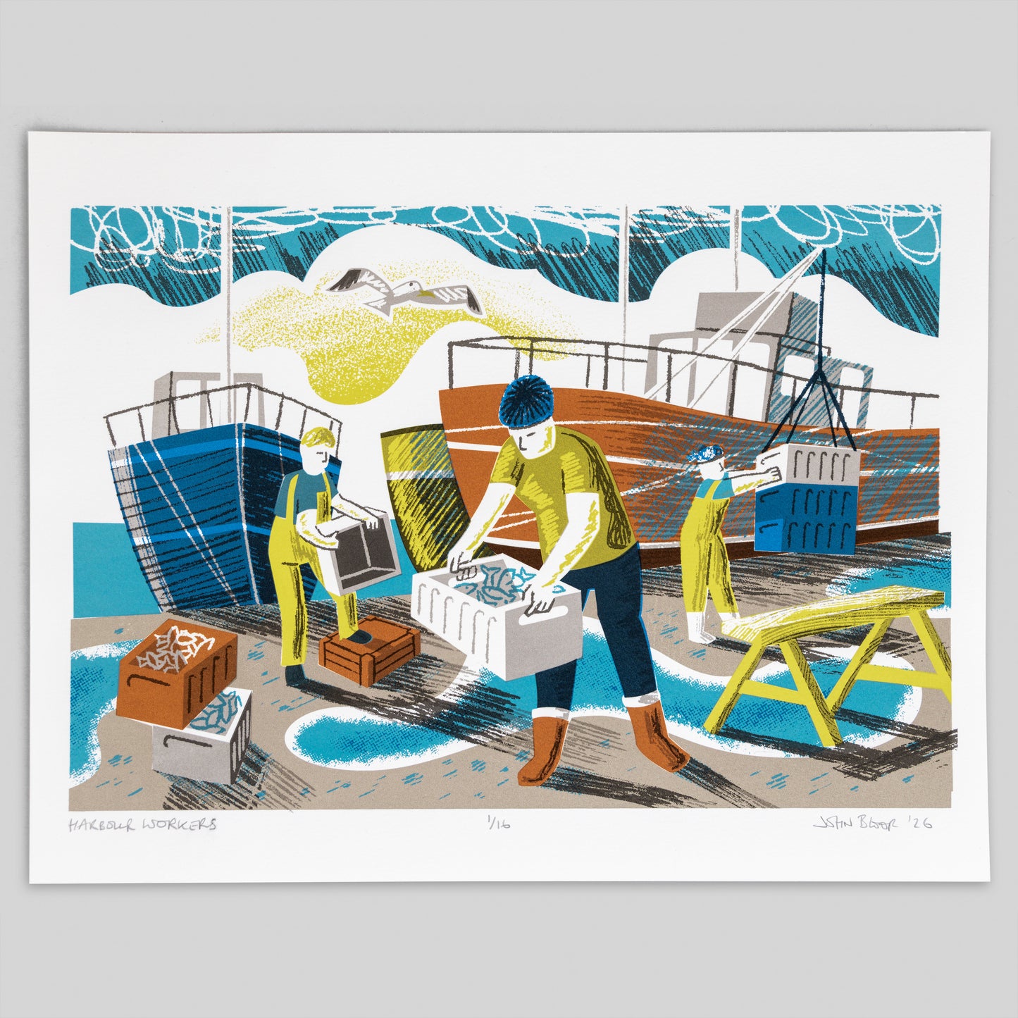 Harbour Workers, hand pulled, limited edition unframed screenprint