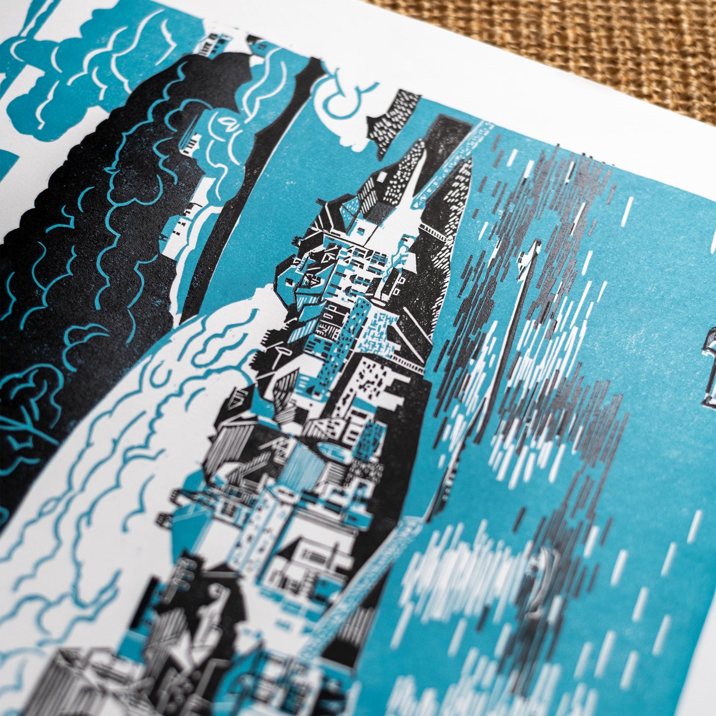 "Fowey" two colour limited edition unframed lino print