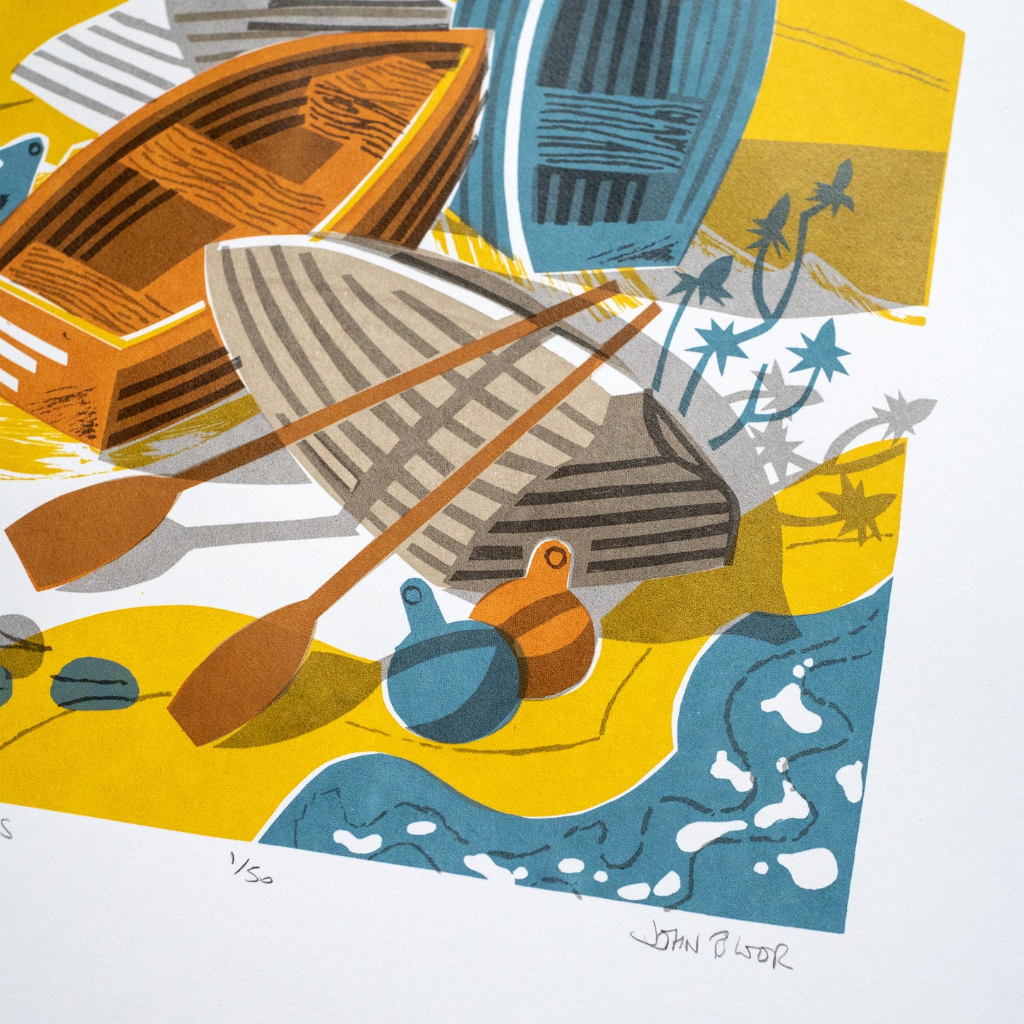 Upturned Boats hand made six colour unframed screenprint