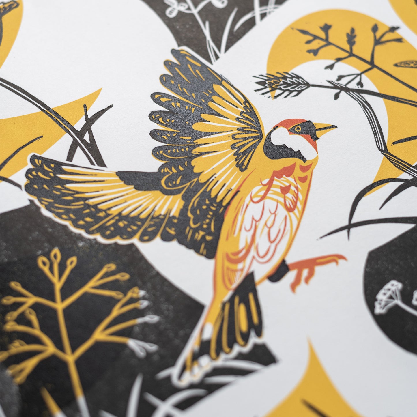 Take Flight Goldfinch hand printed unframed linocut and screen print