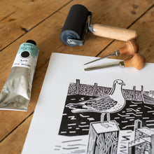 Load image into Gallery viewer, Harbour Gull linocut print
