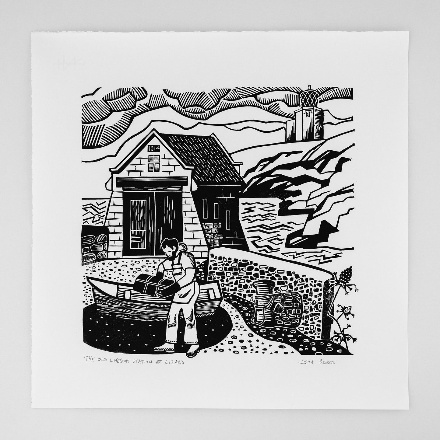 The Old Lifeboat Station at Lizard, Cornwall, unframed linocut