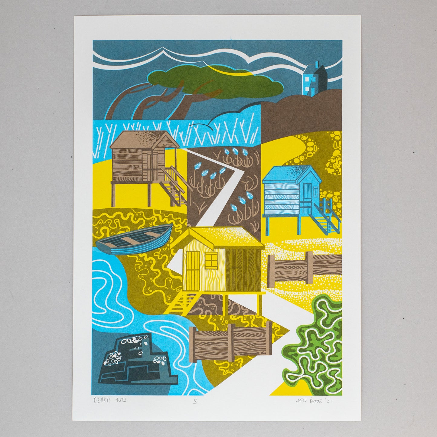 July 2023 Seconds Sale 18 - Beach Huts unframed screenprint