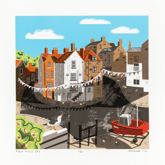 Robin Hood's Bay, hand pulled, limited edition unframed screenprint
