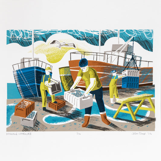 Harbour Workers, hand pulled, limited edition unframed screenprint