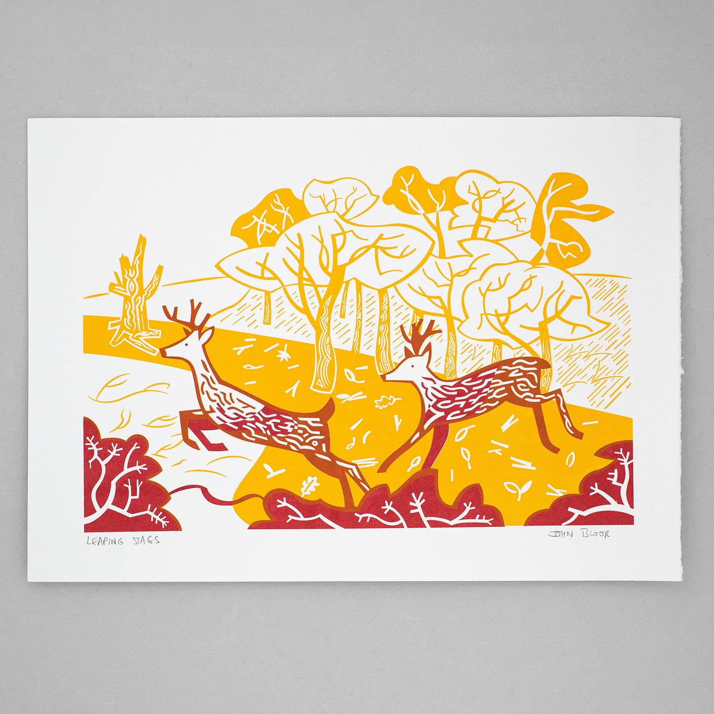 "Leaping Stags" hand pulled unframed screenprint