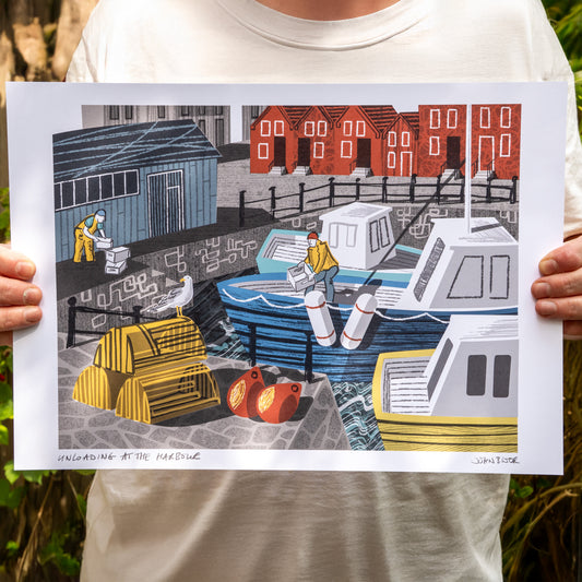 Unloading At The Harbour, unframed digital print