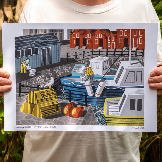 Unloading At The Harbour, unframed digital print