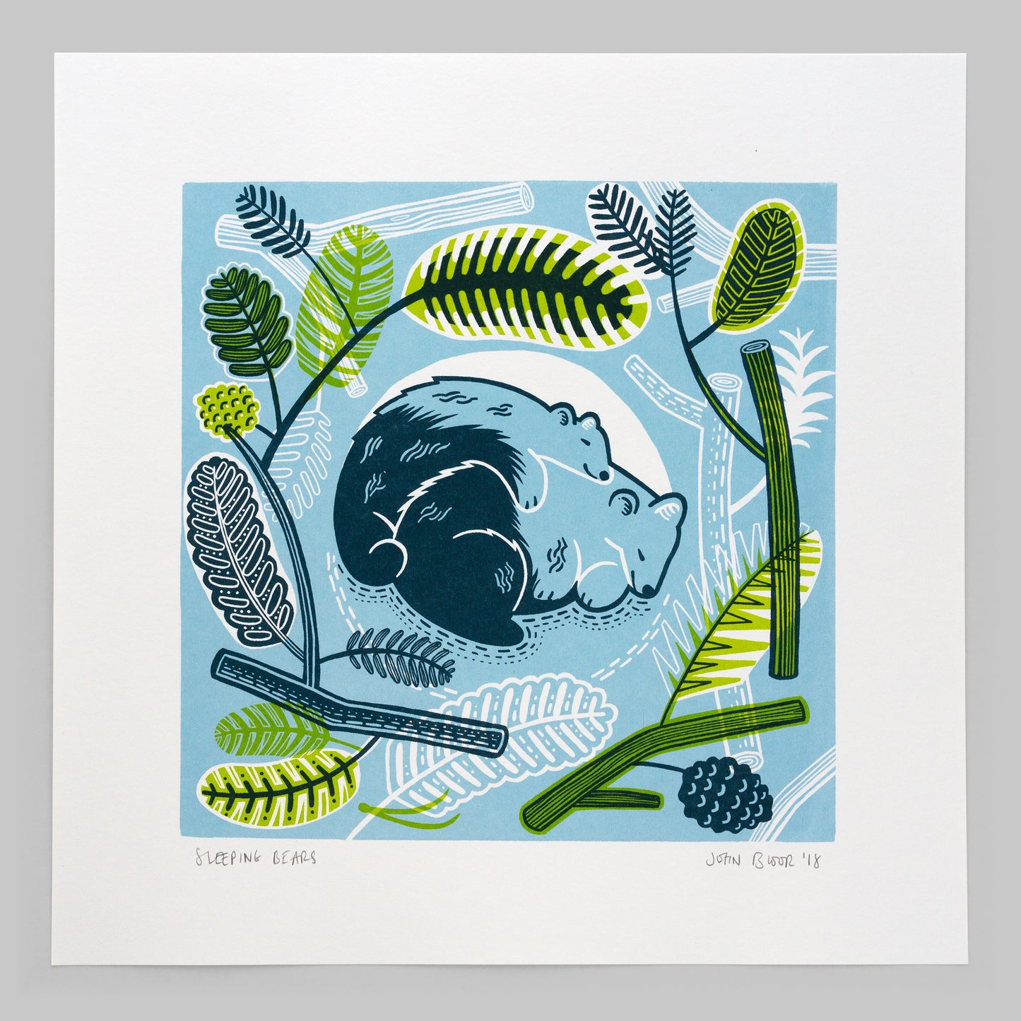 "Sleeping Bears" hand pulled unframed screenprint, love, friendship, Valentines