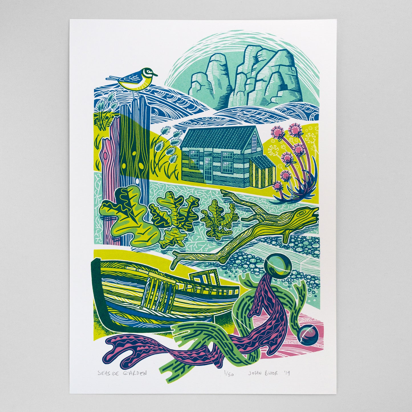 "Seaside Garden" unframed screenprint, limited edition