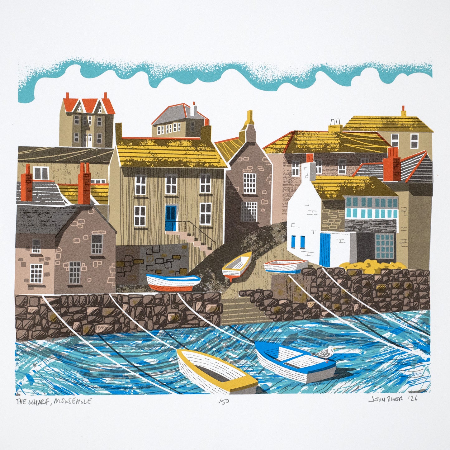 The Wharf, Mousehole, hand pulled, limited edition unframed screenprint