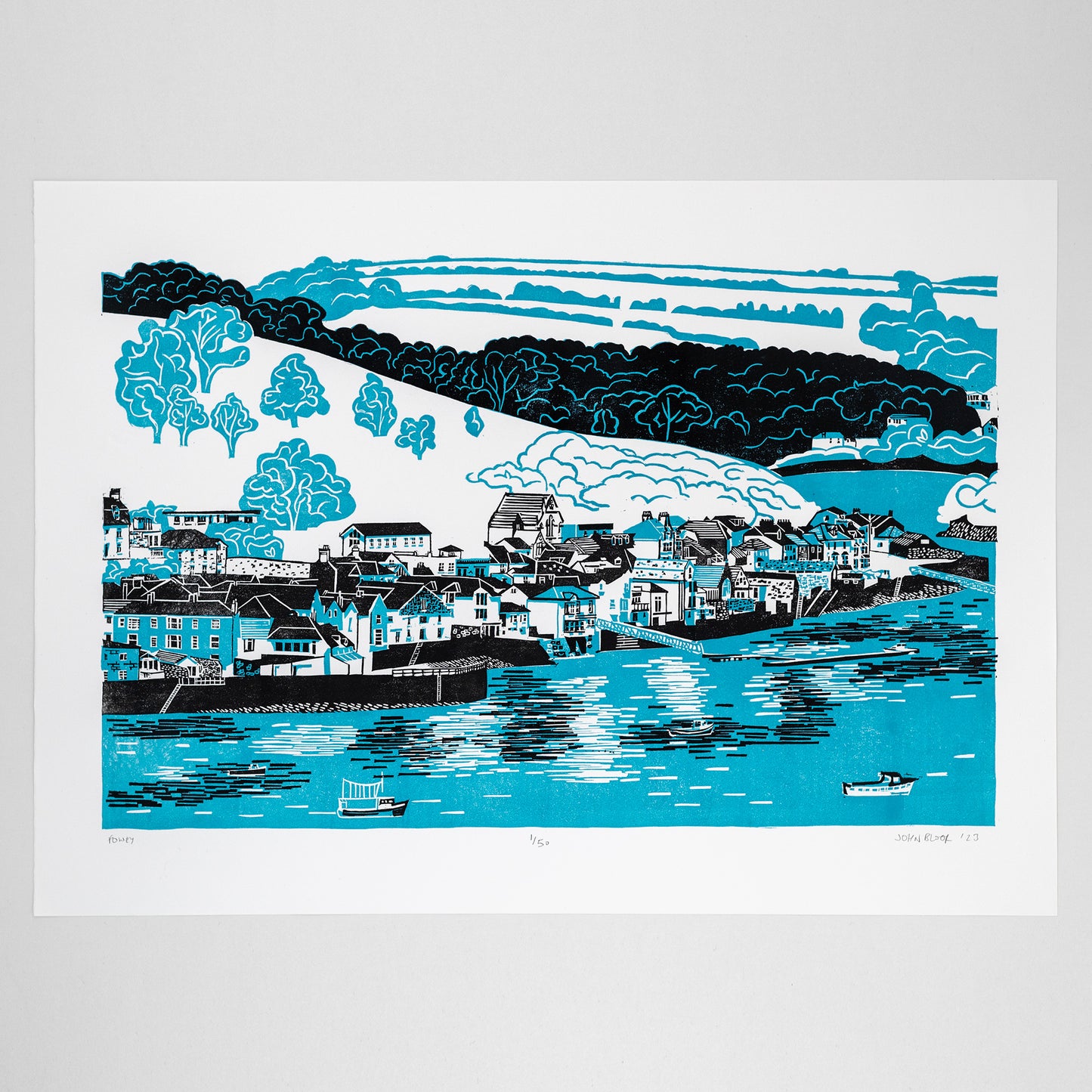 "Fowey" two colour limited edition unframed lino print
