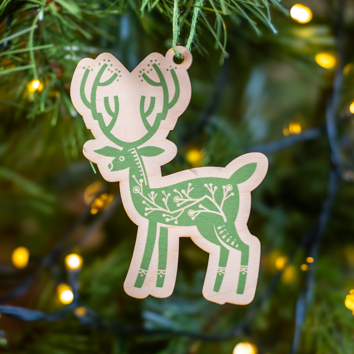 Hand printed Scandi Stag decoration in green