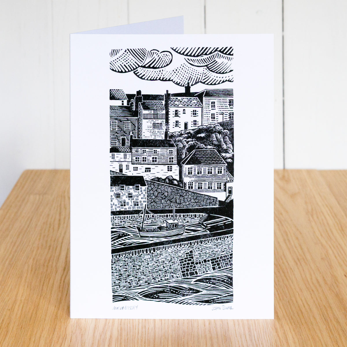 A greetings card depicting Mevagissey, Cornwall