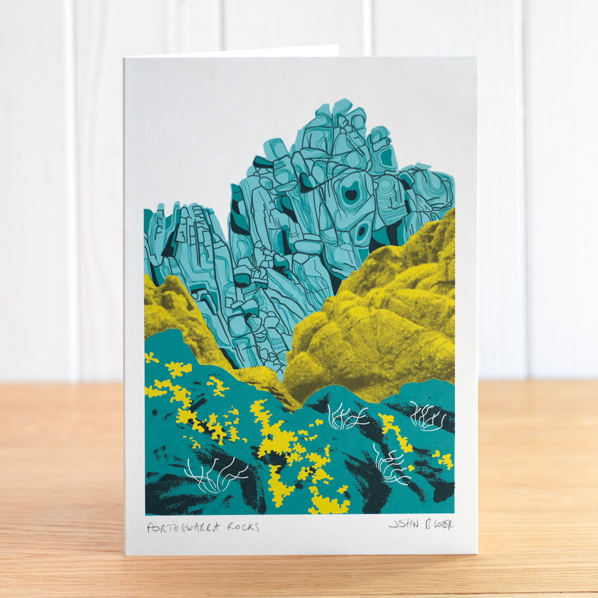 Porthgwarra Rocks greetings card. It is inspired by the wonderful rock formations at Porthgwarra, Cornwall.