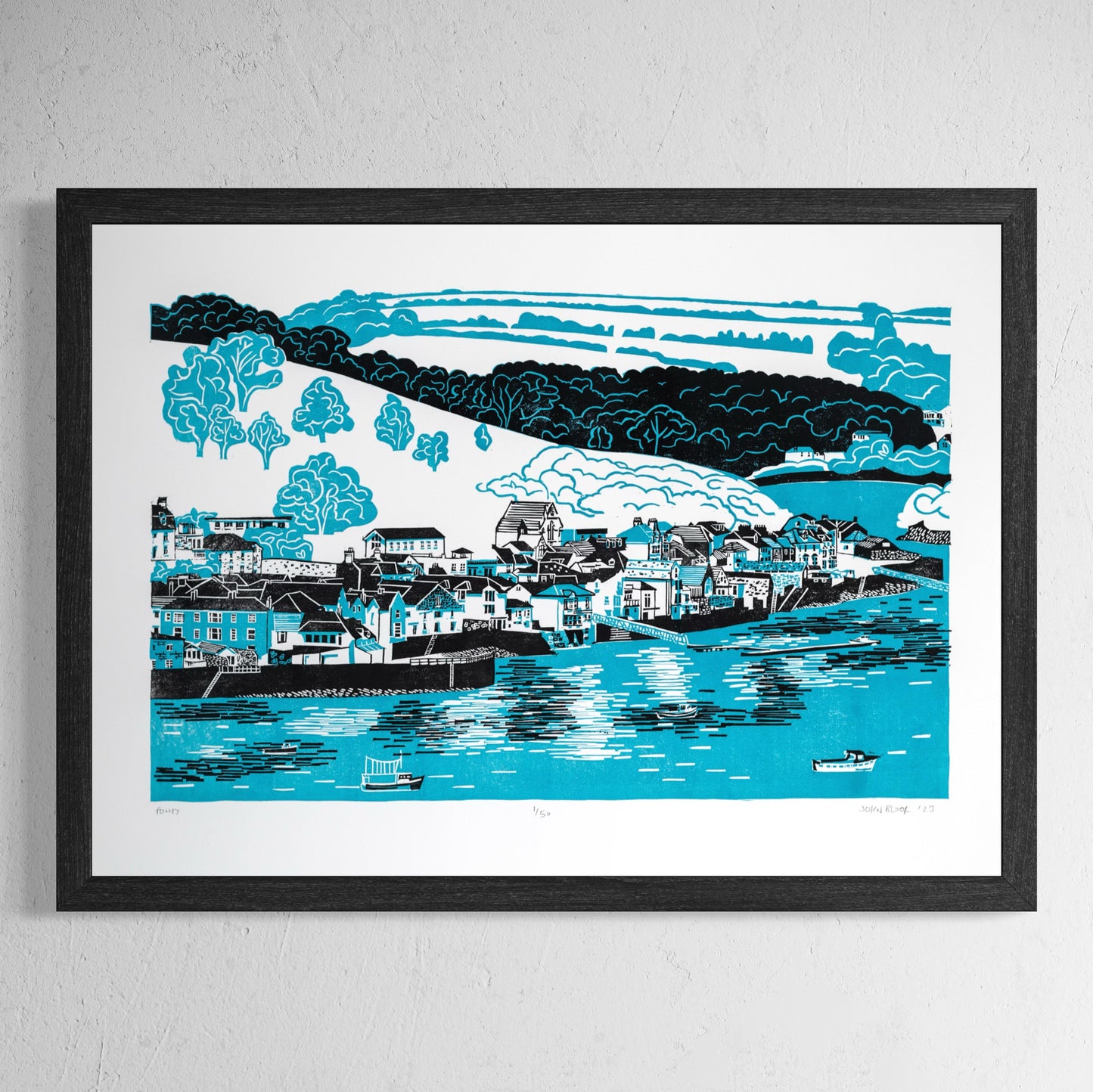 "Fowey" two colour limited edition unframed lino print