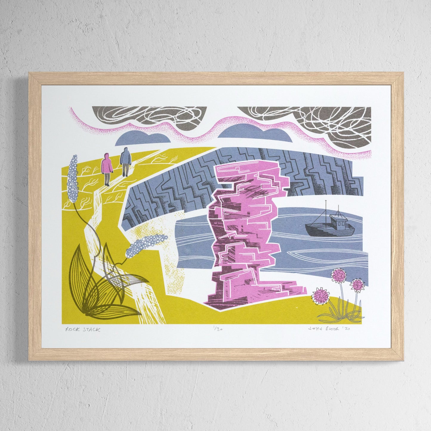 "Rock Stack" limited edition unframed screenprint, Tintagel, Cornwall