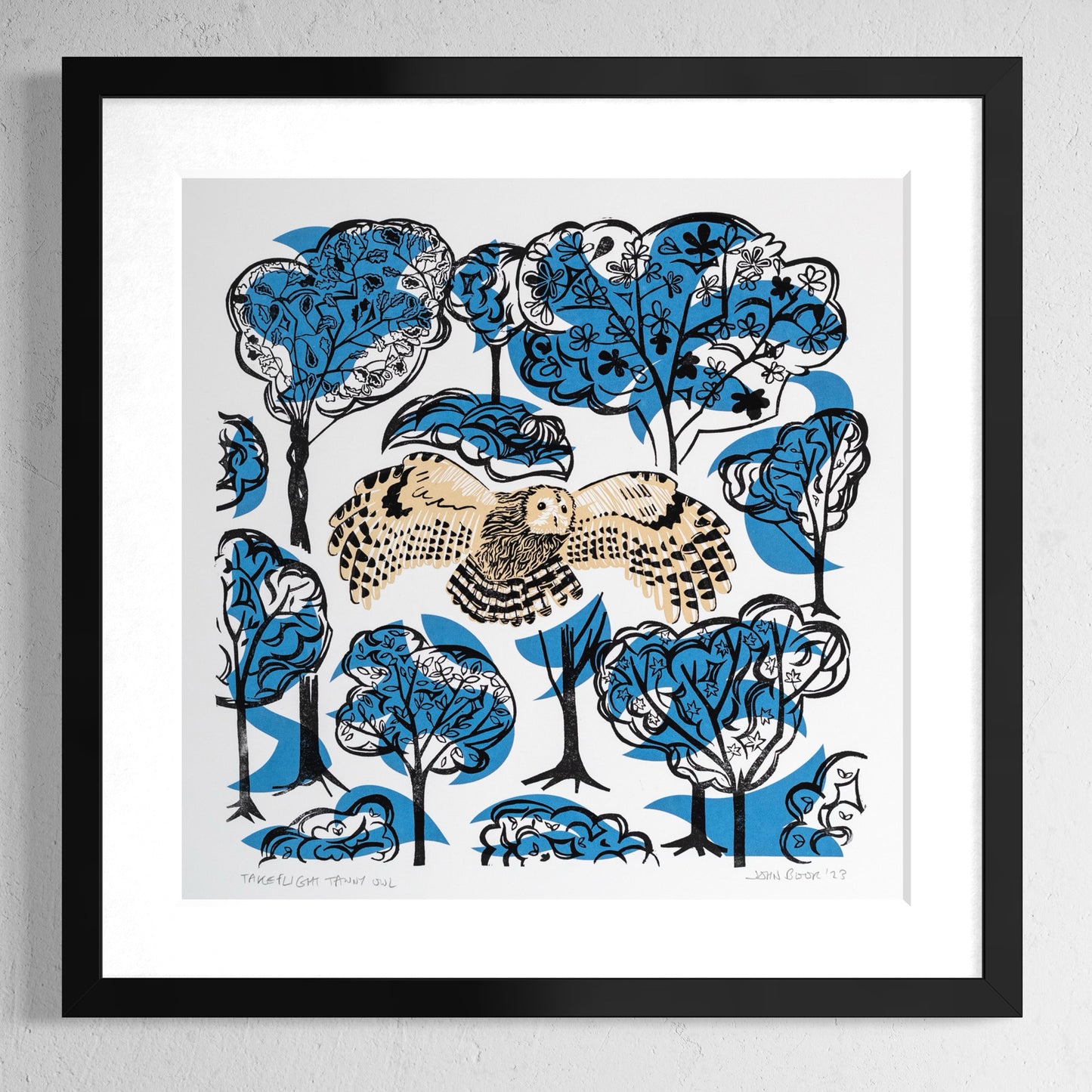 Take Flight Tawny Owl hand printed unframed linocut and screen print