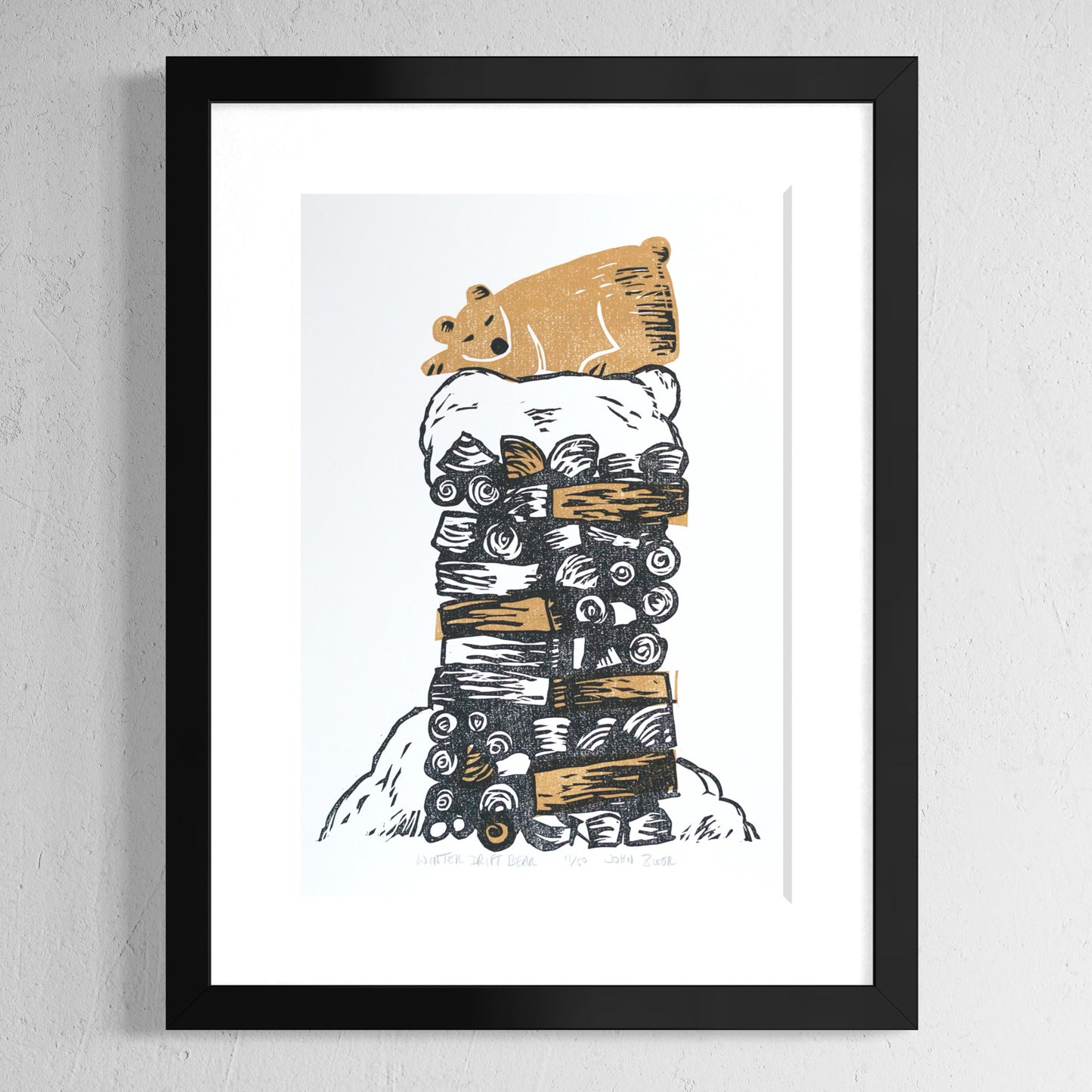Winter Drifts Linoldruck „Bär“, limitierte Auflage 