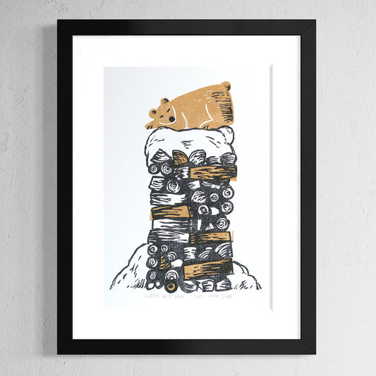Winter Drifts "Bear" unframed linocut print, limited edition