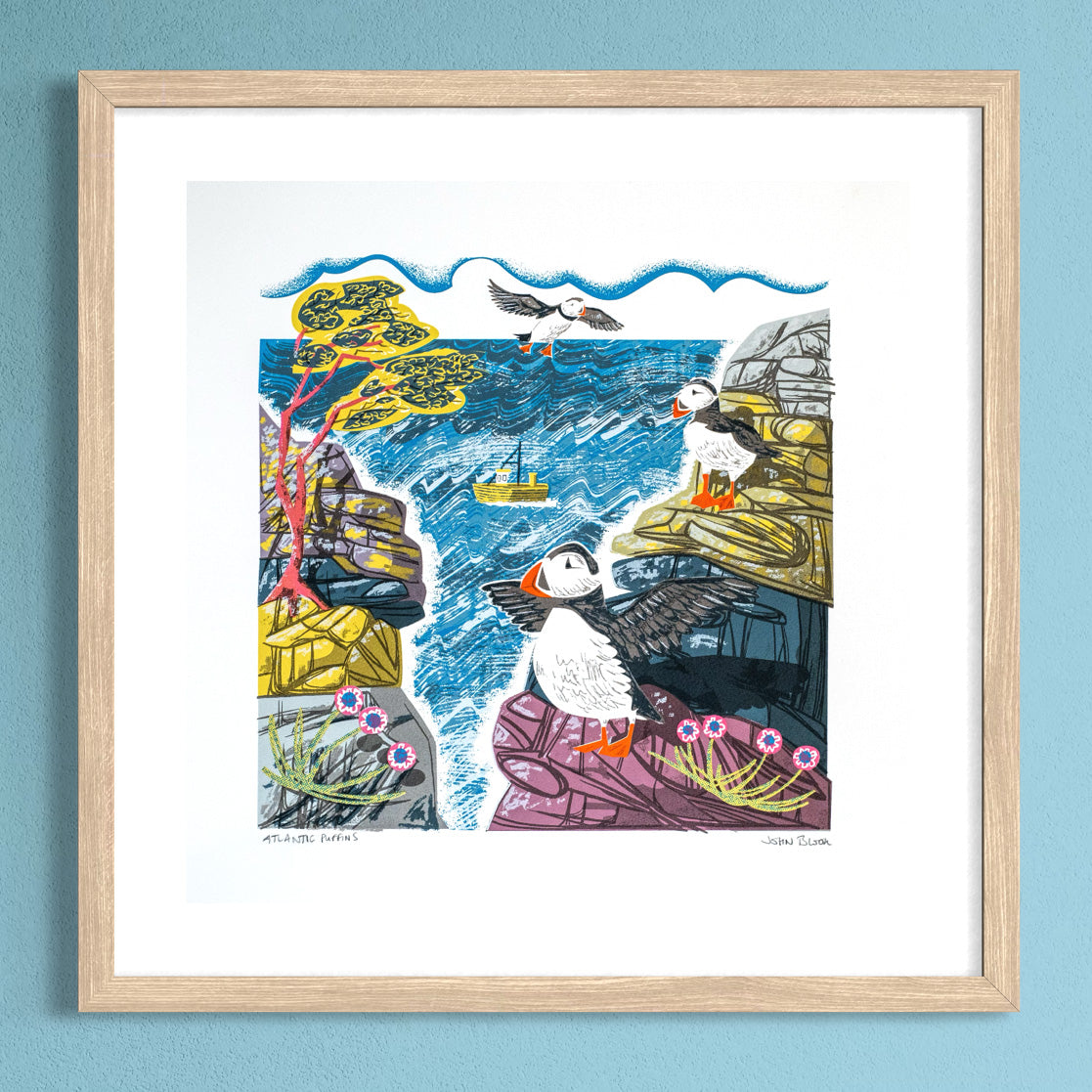 Atlantic Puffins, hand pulled, open edition unframed screenprint