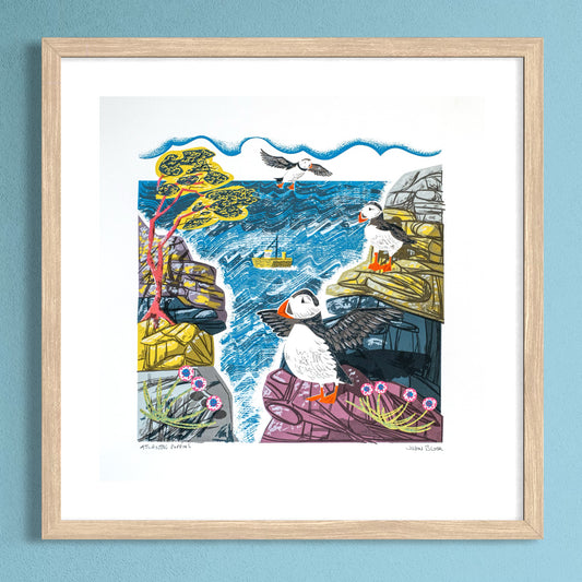 Atlantic Puffins, hand pulled, open edition unframed screenprint