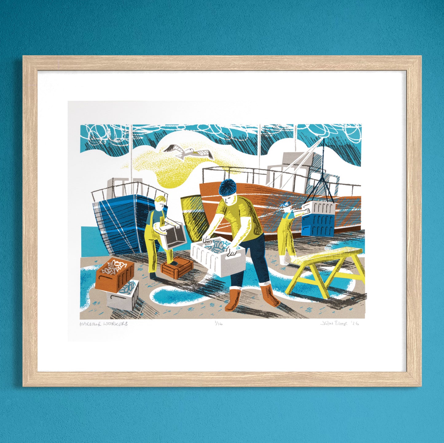 Harbour Workers, hand pulled, limited edition unframed screenprint