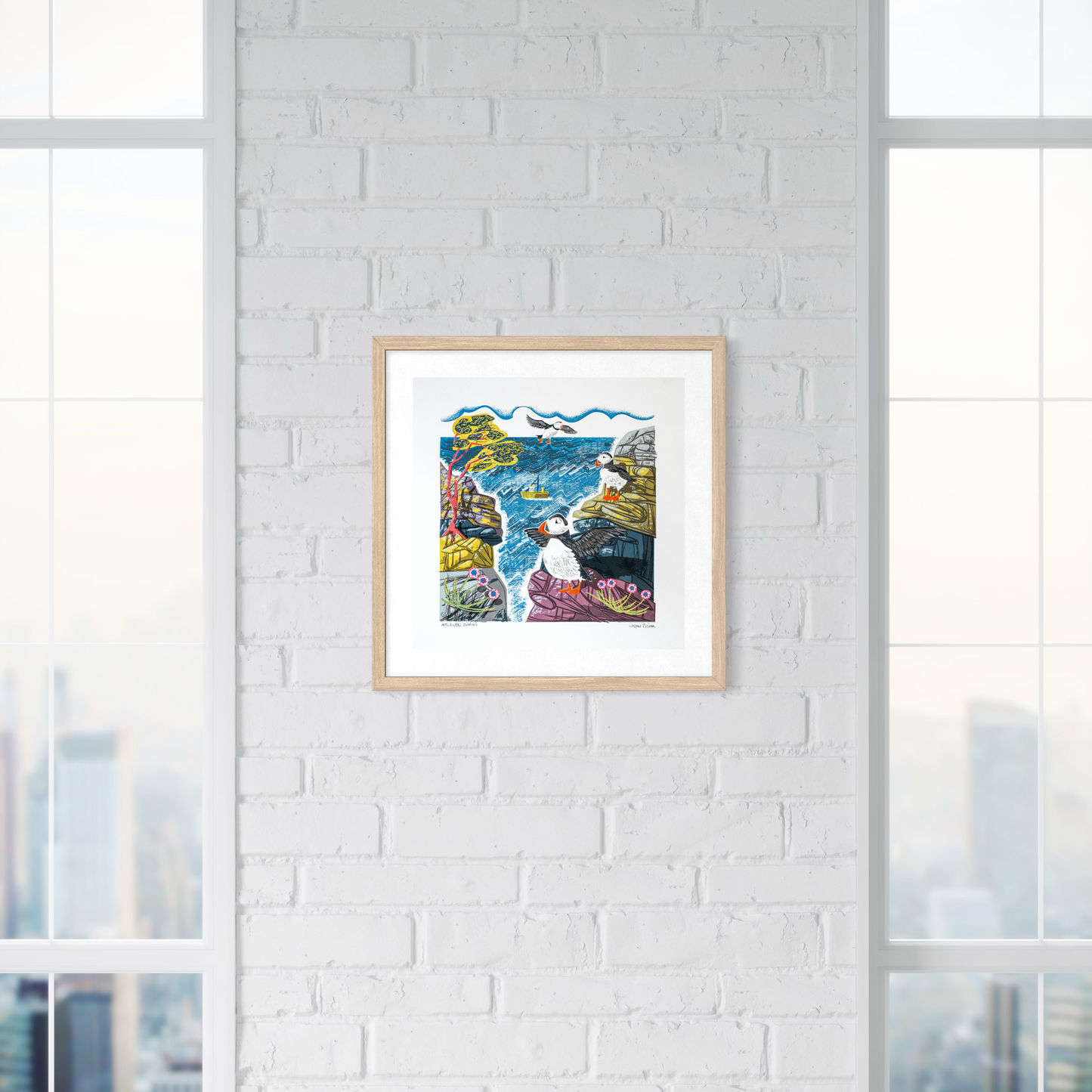 Atlantic Puffins, hand pulled, open edition unframed screenprint