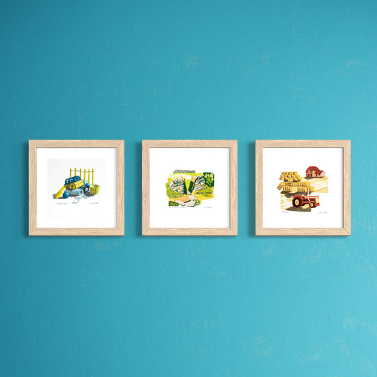 Set of Lobster Pots, Haystacks and The Stile at Tintagel, hand pulled unframed screenprints