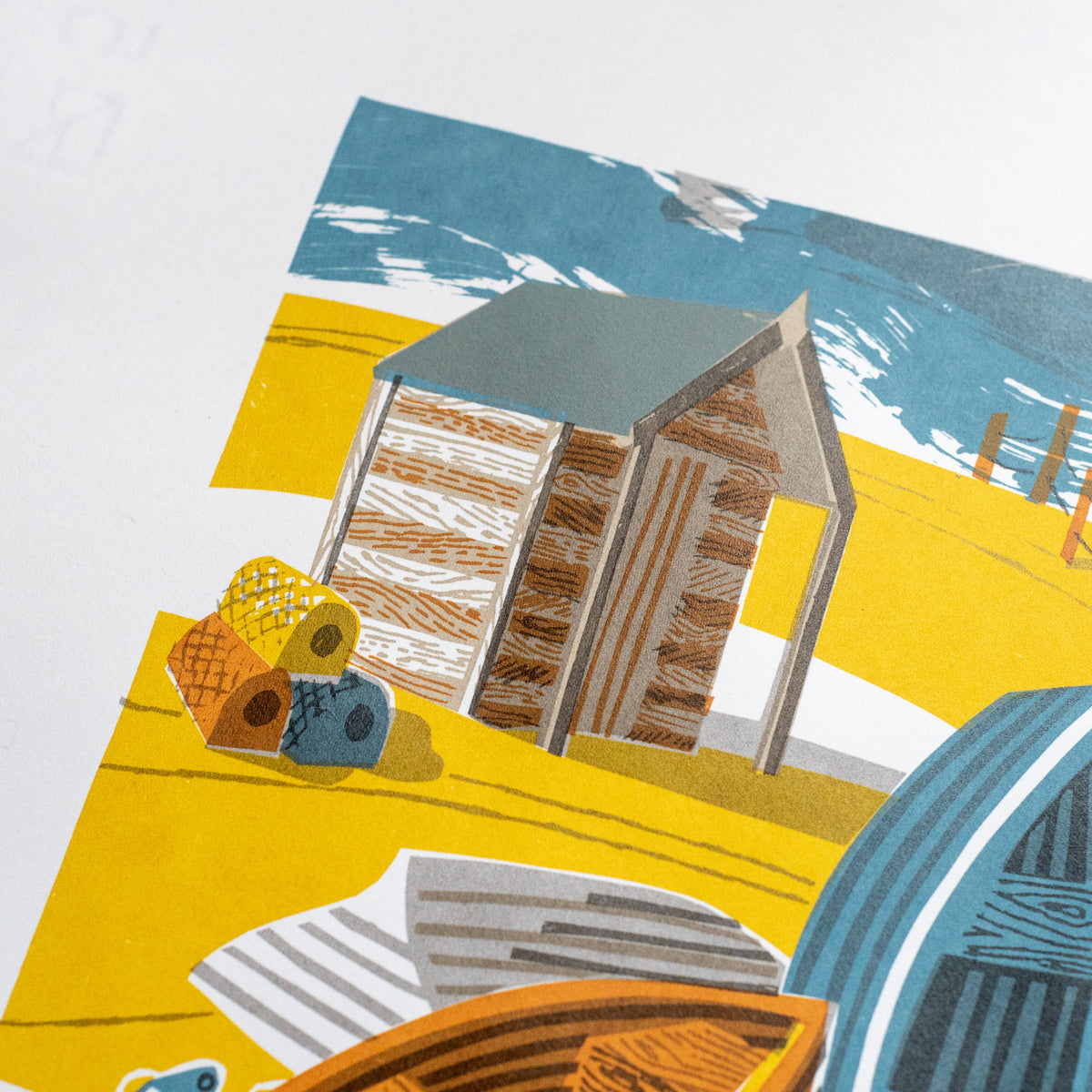A detail from my Upturned Boats screenprint showing a beach hut.