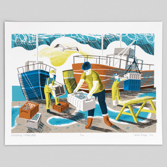 Harbour Workers, hand pulled, limited edition unframed screenprint
