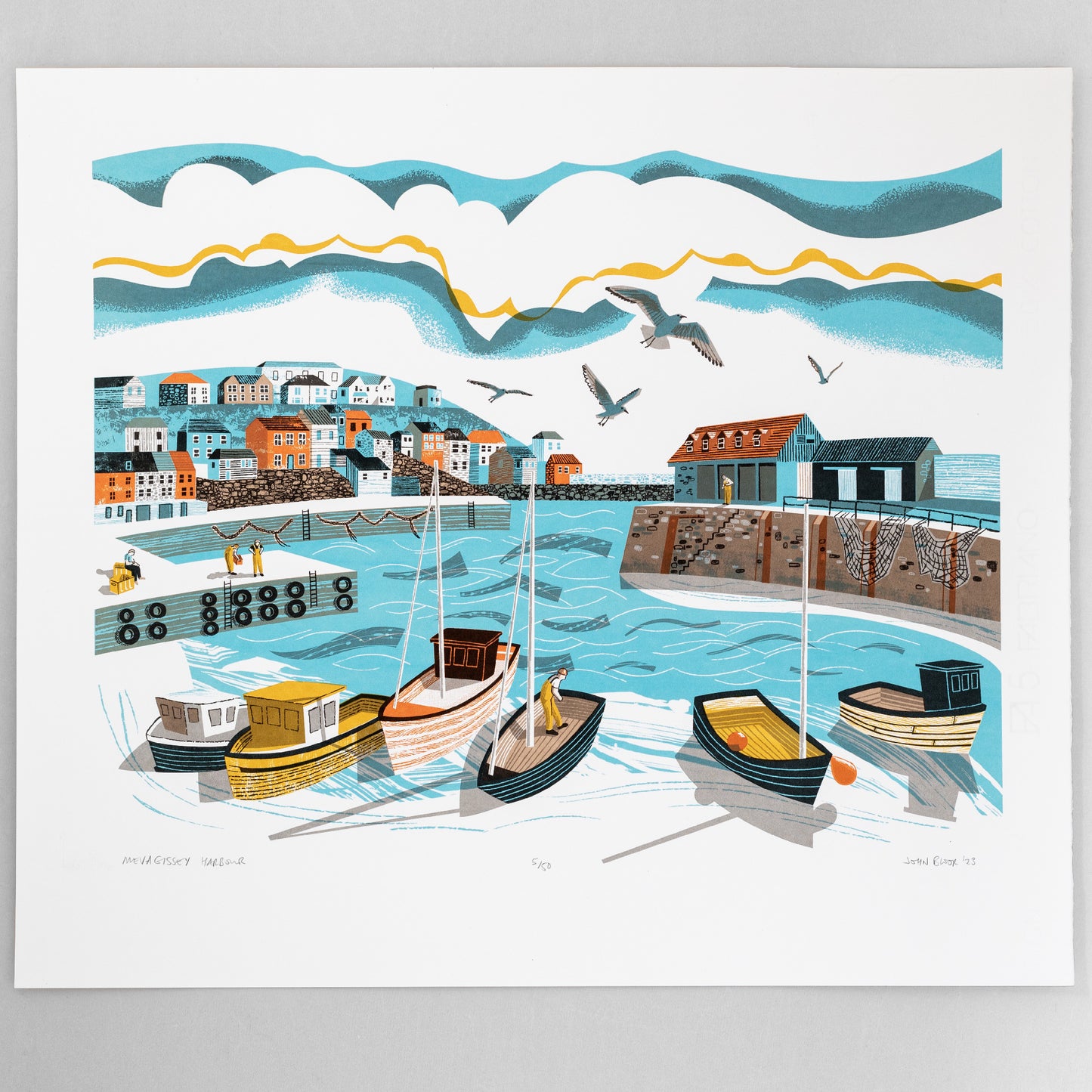 Mevagissey Harbour, six colour limited edition unframed screenprint