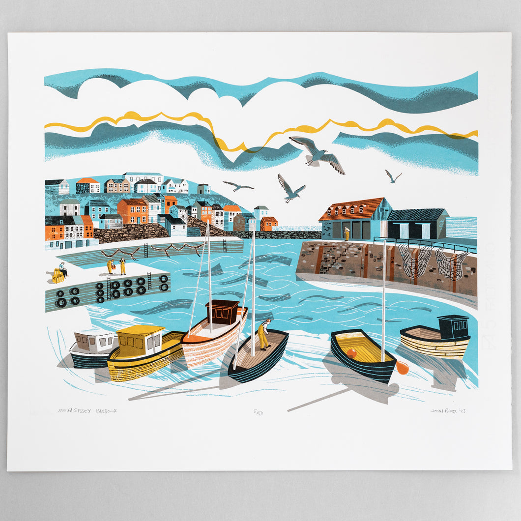 Mevagissey Harbour, sechsfarbiger Siebdruck in limitierter Auflage 