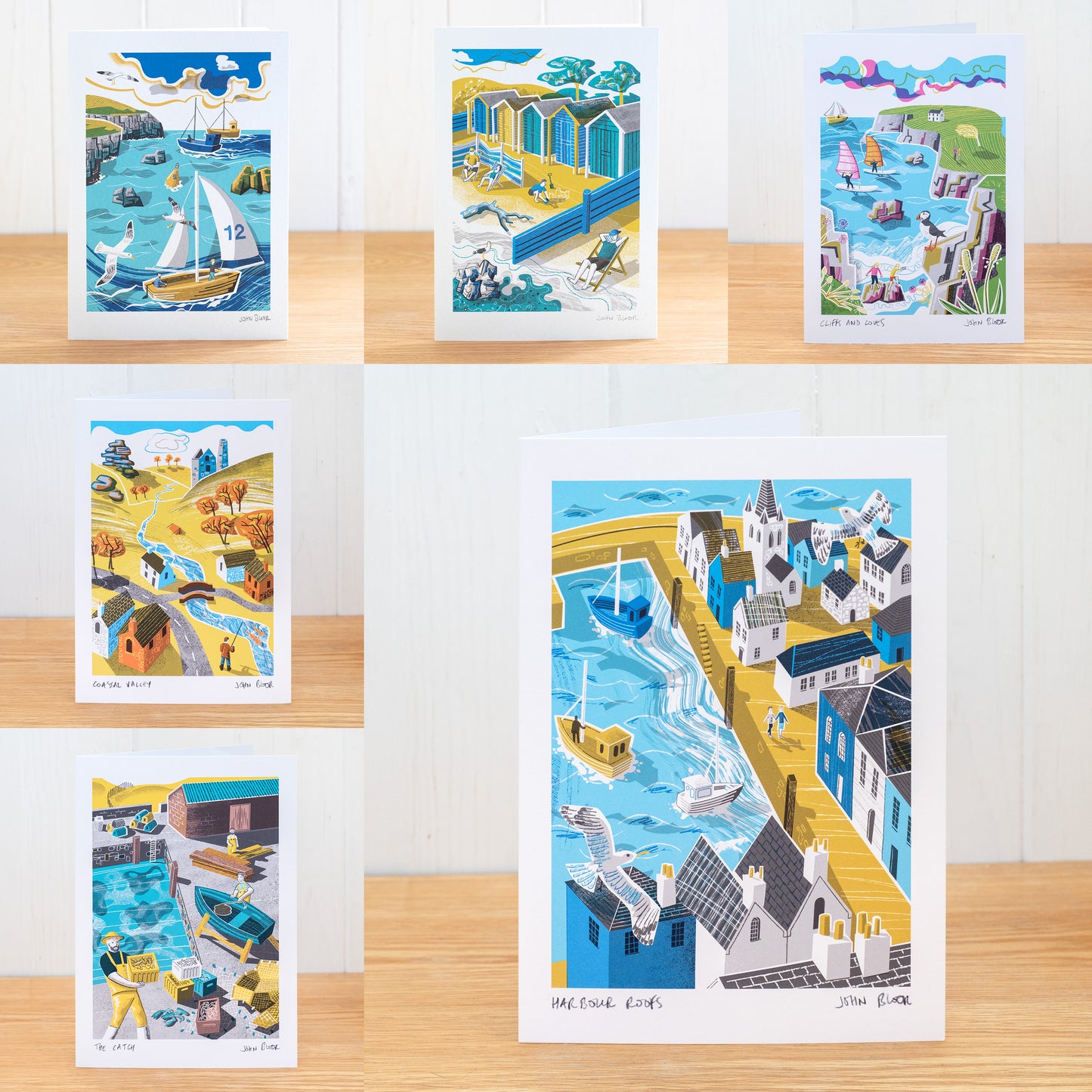 All six On The Coast greetings cards