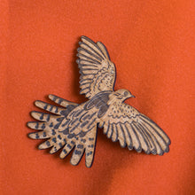 Load image into Gallery viewer, Take Flight Cuckoo wooden brooch in cherry
