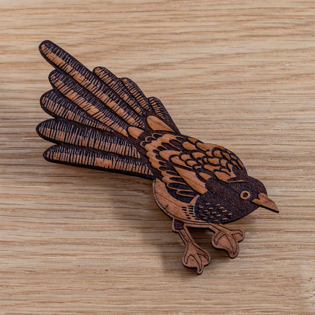 Take Flight Magpie wooden brooch in cherry