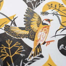 Load image into Gallery viewer, Take Flight Goldfinch hand printed linocut and screen print
