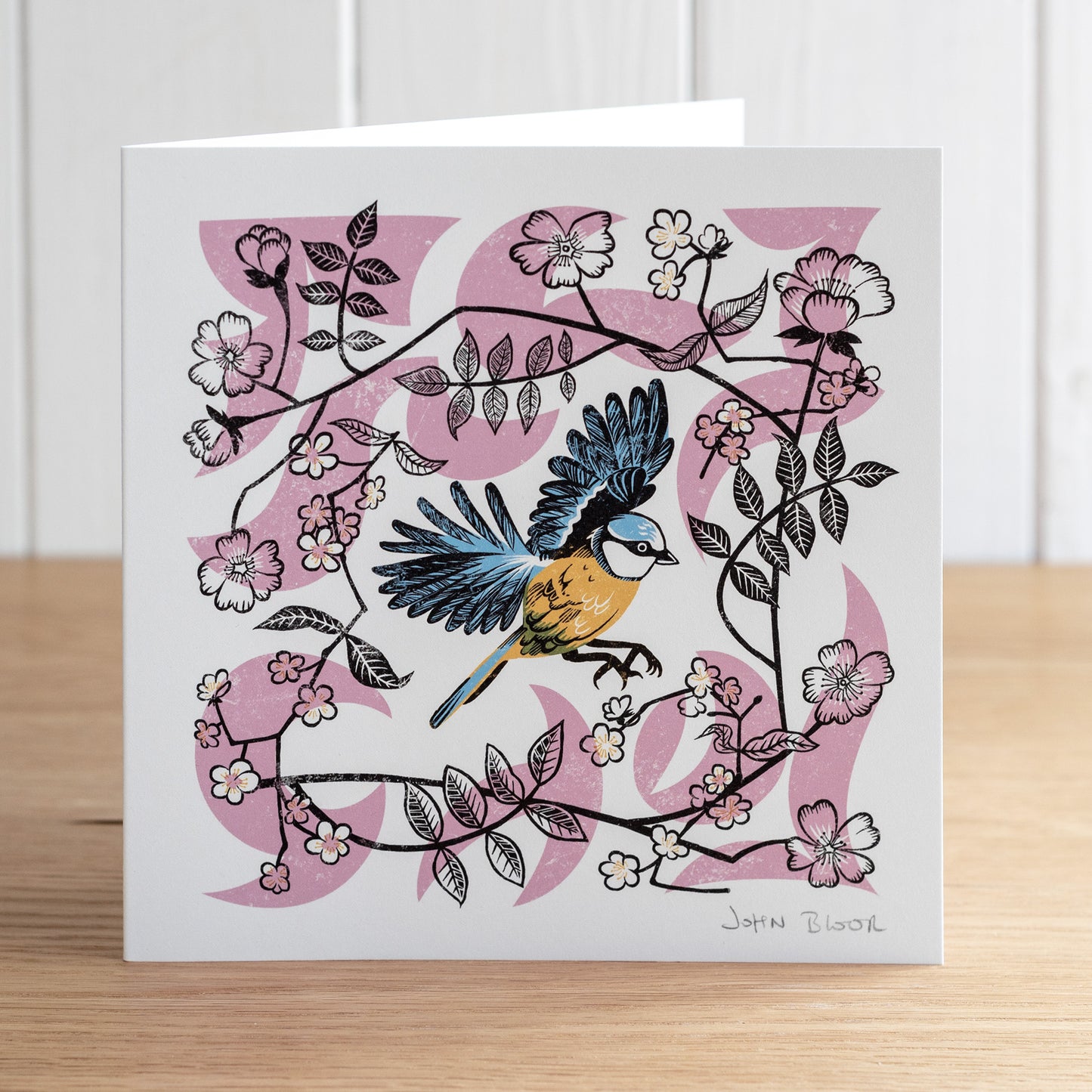 Take Flight Blue Tit greetings card, blank inside