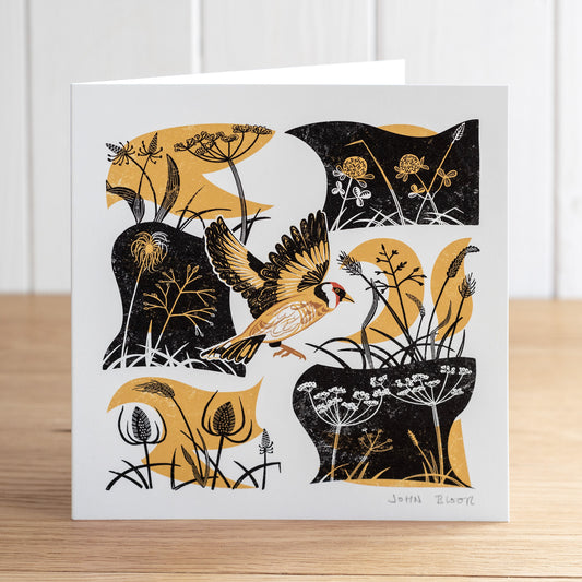 Take Flight Goldfinch greetings card, blank inside