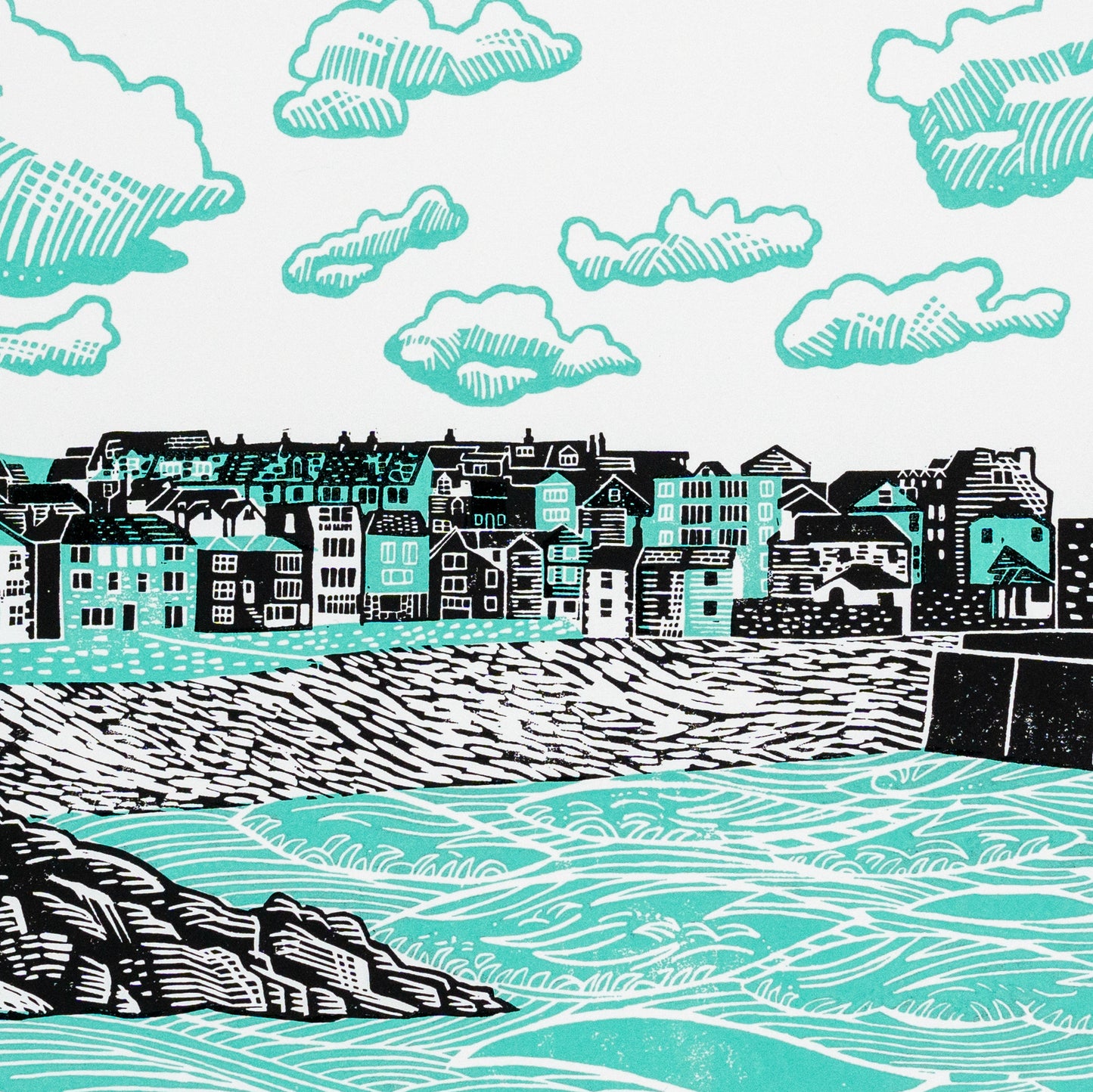 "St Ives" two colour limited edition unframed lino print