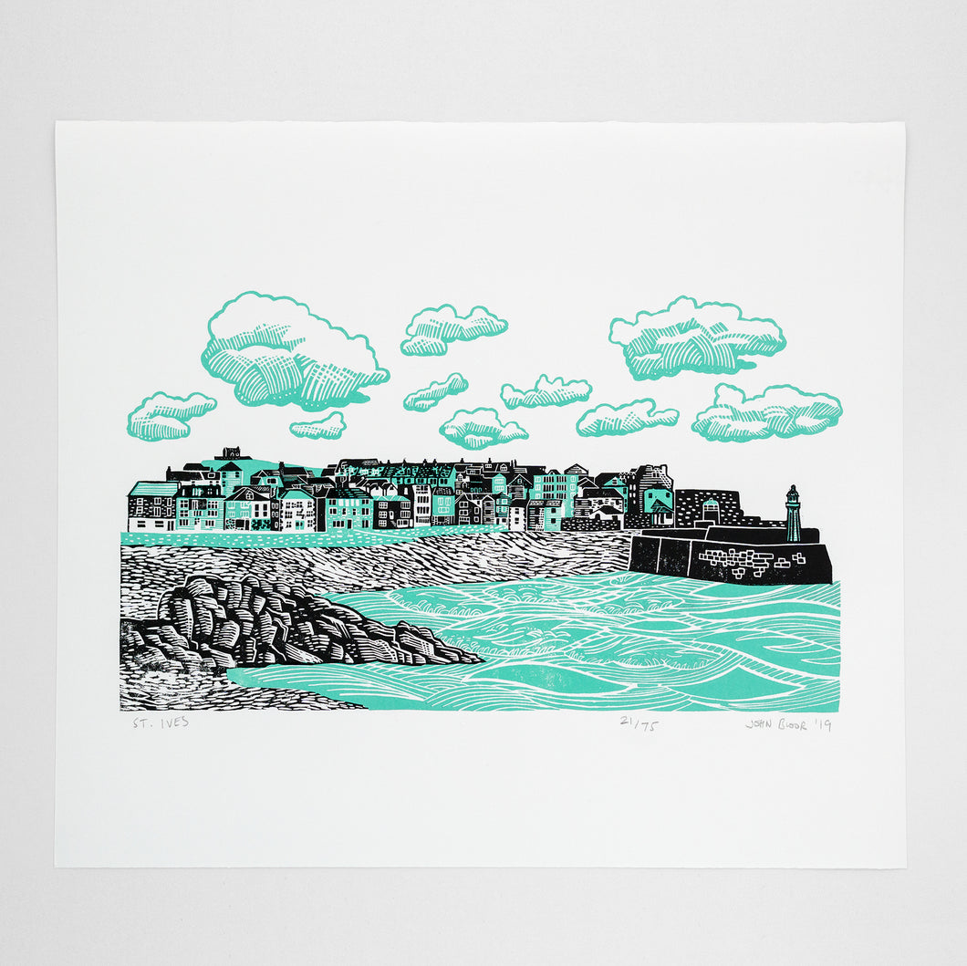 „St Ives“ zweifarbiger Linoldruck in limitierter Auflage 