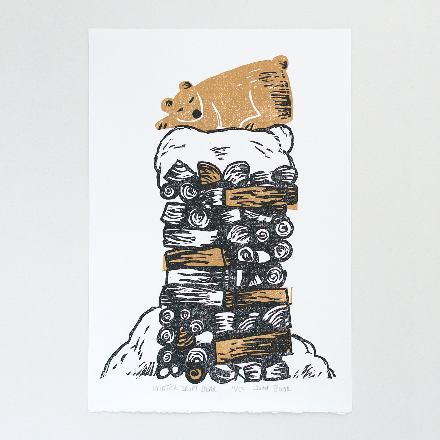 Winter Drifts Linoldruck „Bär“, limitierte Auflage 