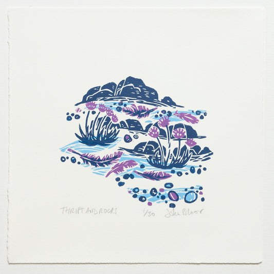 Flow and Furrow "Thrift and Rocks" unframed woodcut print
