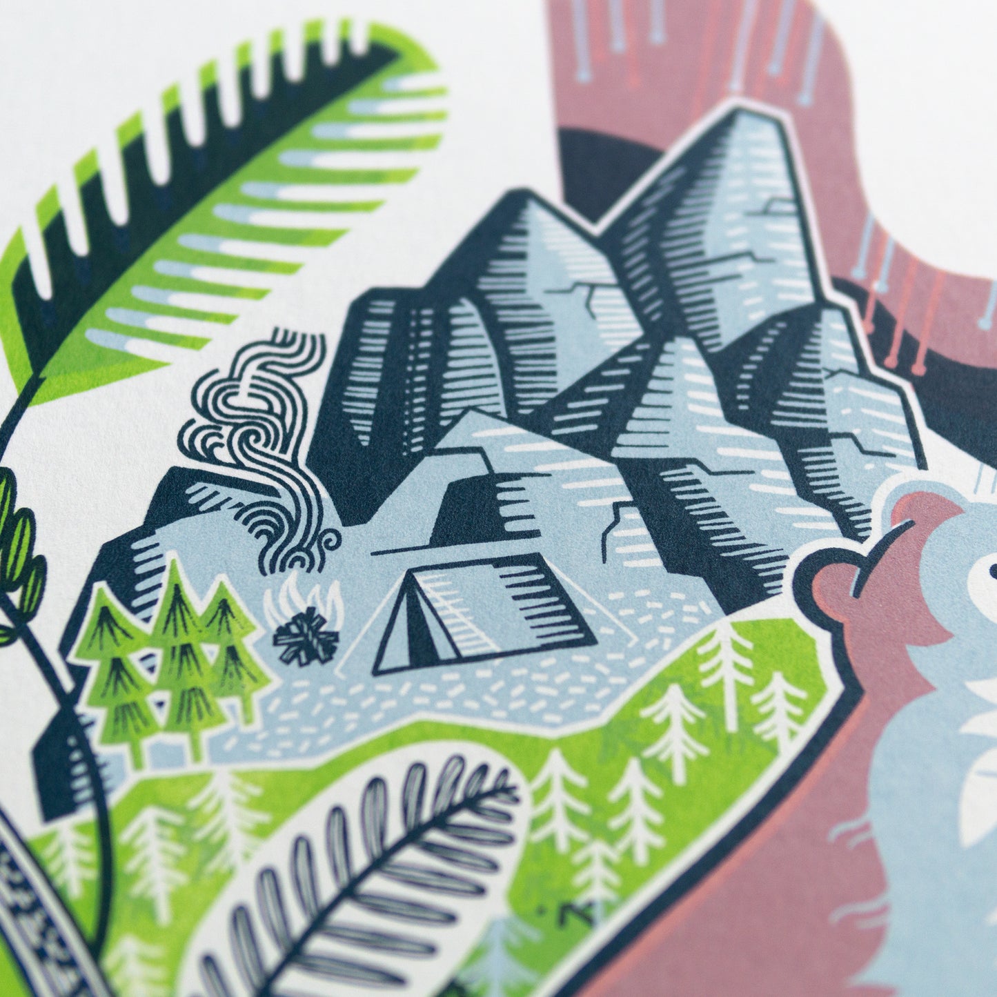 Handgezogener Siebdruck „Majestic Bear“. 