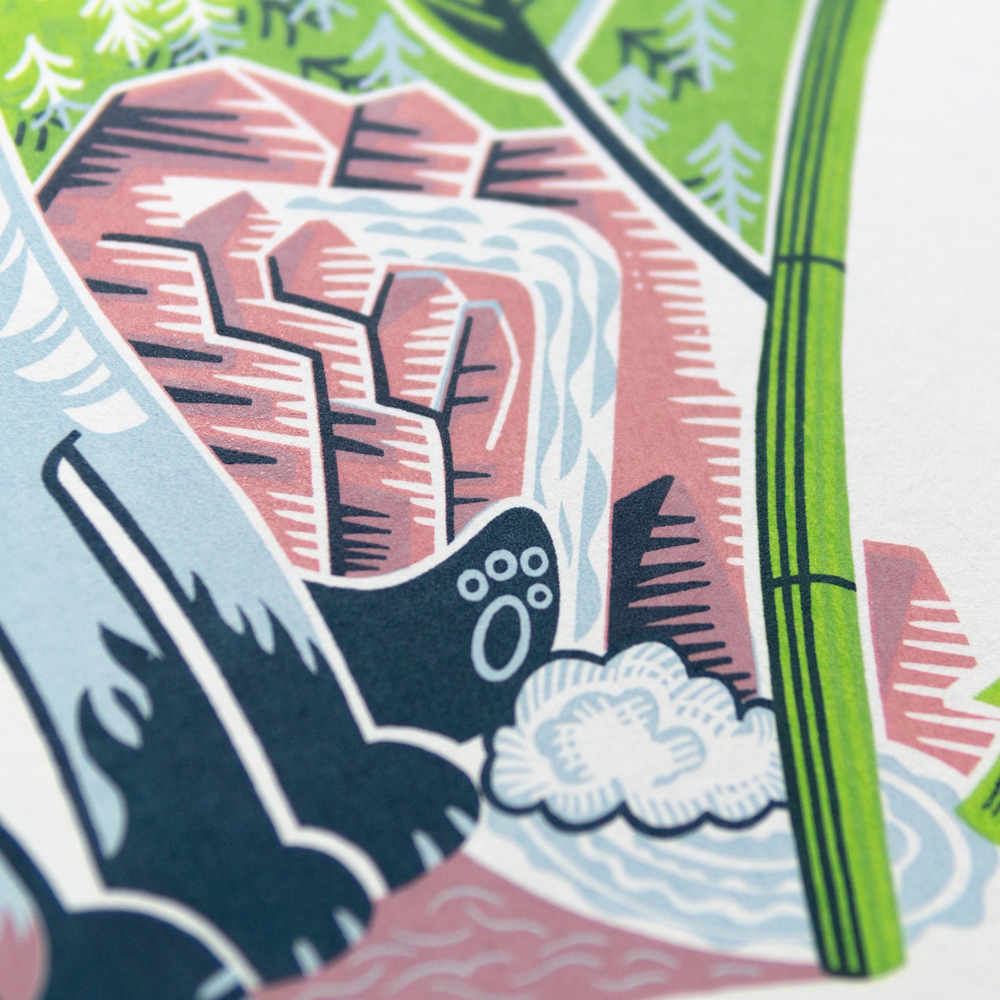 Handgezogener Siebdruck „Majestic Bear“. 