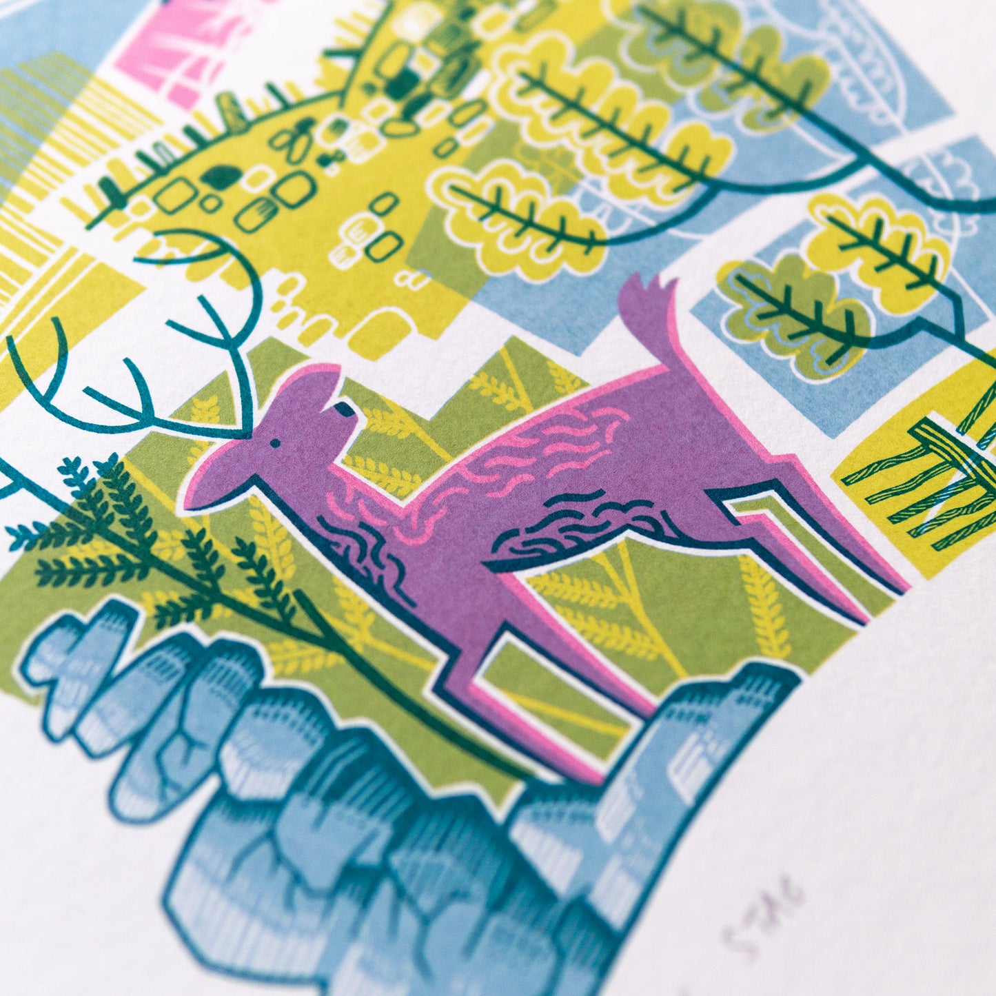 Handgezogener Siebdruck „Majestic Stag“. 