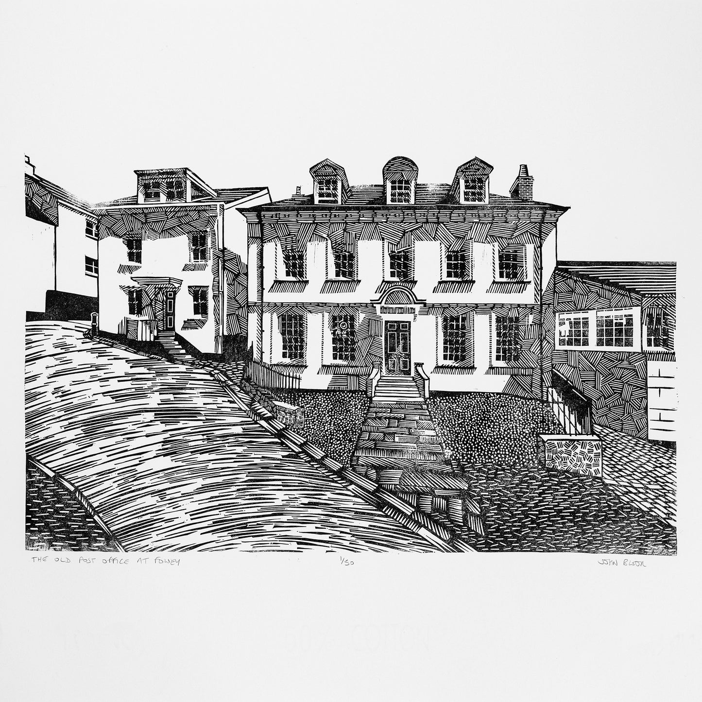 The Old Post Office at Fowey, limited edition unframed lino print