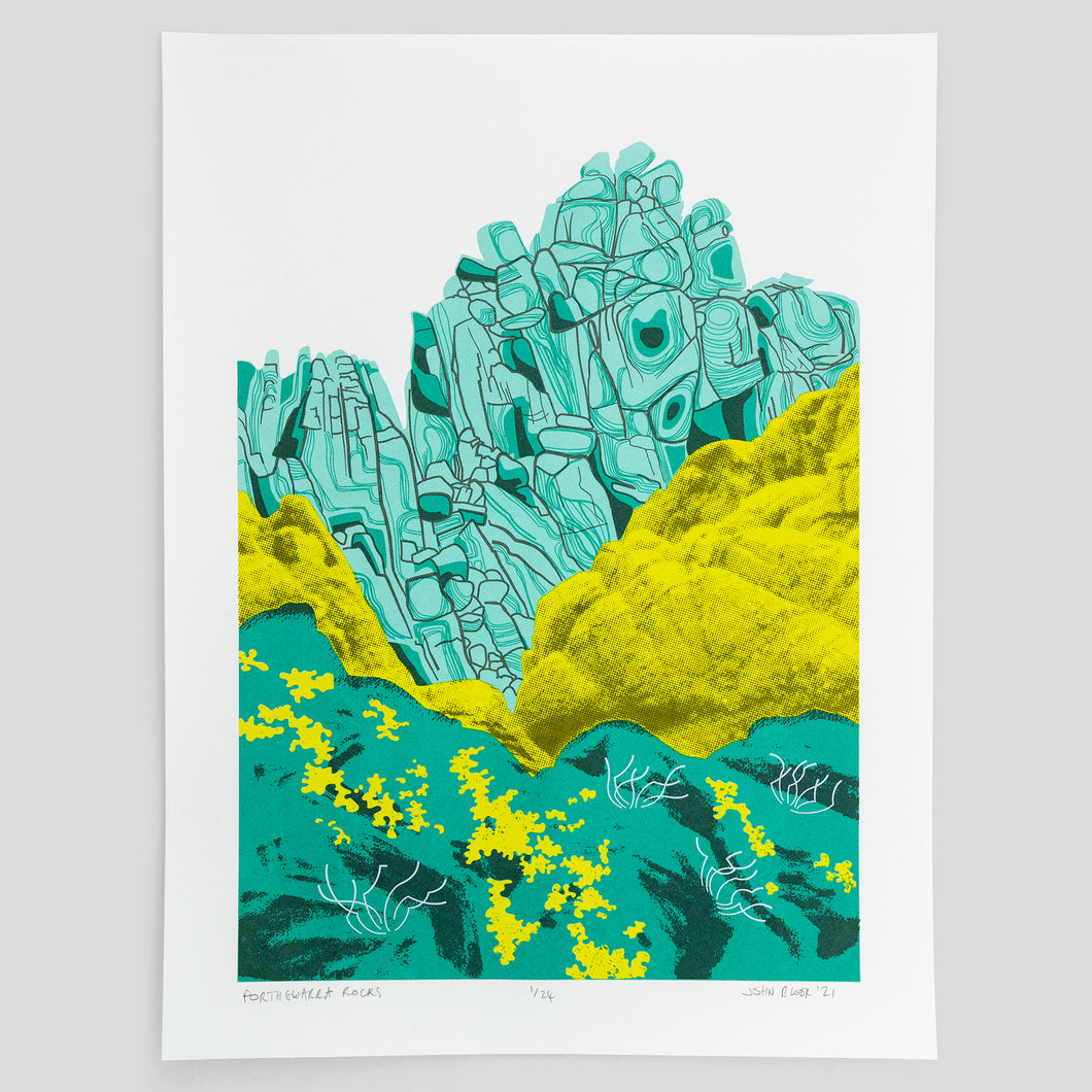 Handgezogener Siebdruck „Porthgwarra Rocks“ in limitierter Auflage