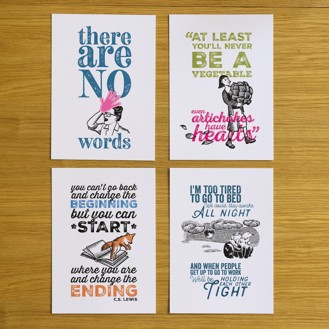 Set of all four quotation postcards