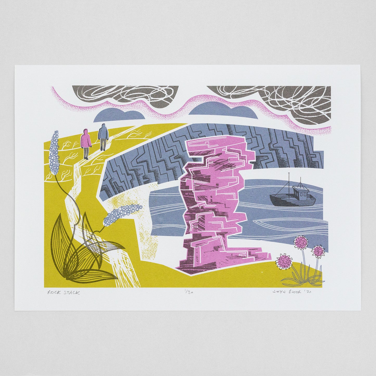 "Rock Stack" limited edition unframed screenprint, Tintagel, Cornwall